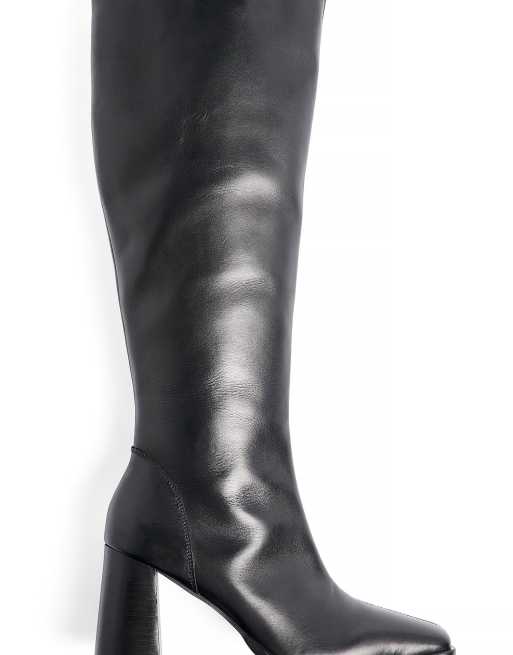 NA-KD Leather squared toe fitted boots in black, 4 of 5