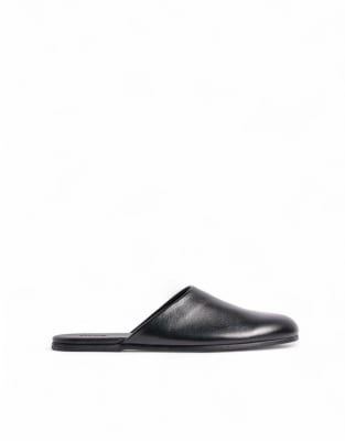 Leder-Slipper in Schwarz Schwarz 41