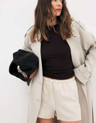 Leinen-Shorts in Beige mit Tunnelzug-Neutral Neutral 36