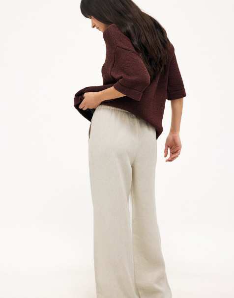 NA-KD – Leinenhose in Beige mit Kordelzug - view 1