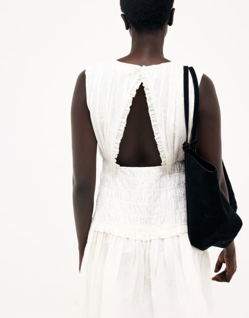 NA-KD Leinenmix ärmelloses Smock-Minikleid in Weiß, 2 von 5