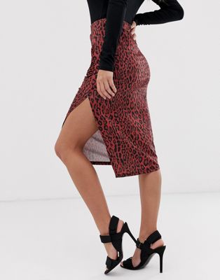side split leopard print skirt