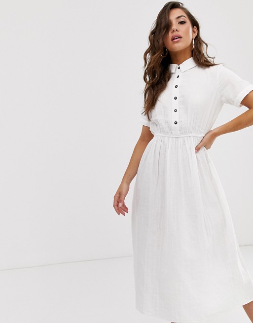 Na-kd light cotton midi dress with polo neck in white