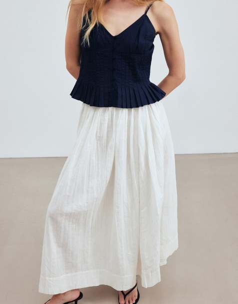 NA-KD Linen blend crinkle midi skirt in white - view 1