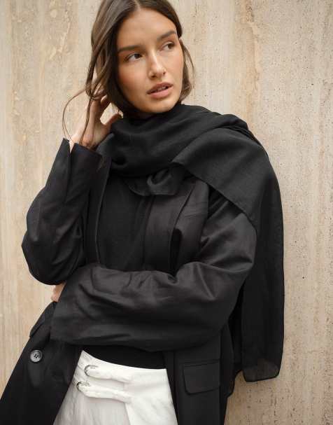 NA-KD Linen blend maxi oversized blazer in black - view 1
