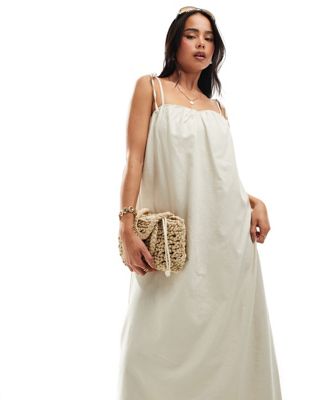 Na-kd Linen Blend Strapless Midi Dress In Beige-neutral