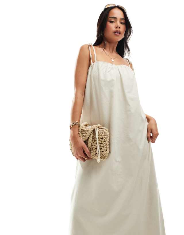 NA-KD - linen blend strapless midi dress in beige