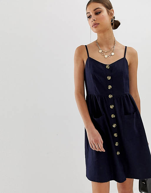 Na-kd linen button front dress in navy
