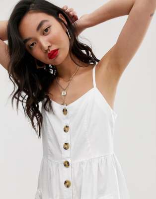 white linen button front dress