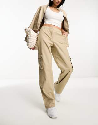 NA-KD linen cargo pants in beige-Neutral