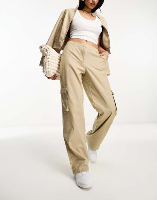 Bailey Rose washed cotton vintage style baggy beige cargo pants