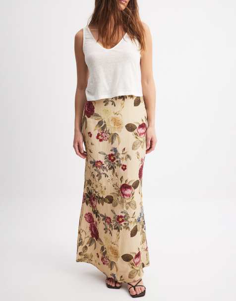 NA-KD linen look maxi skirt in floral