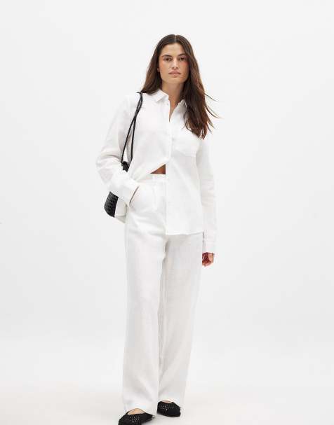 NA-KD Linen wide leg trouser in white - view 1