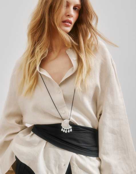 NA-KD Linen wide sleeve shirt in beige - view 1