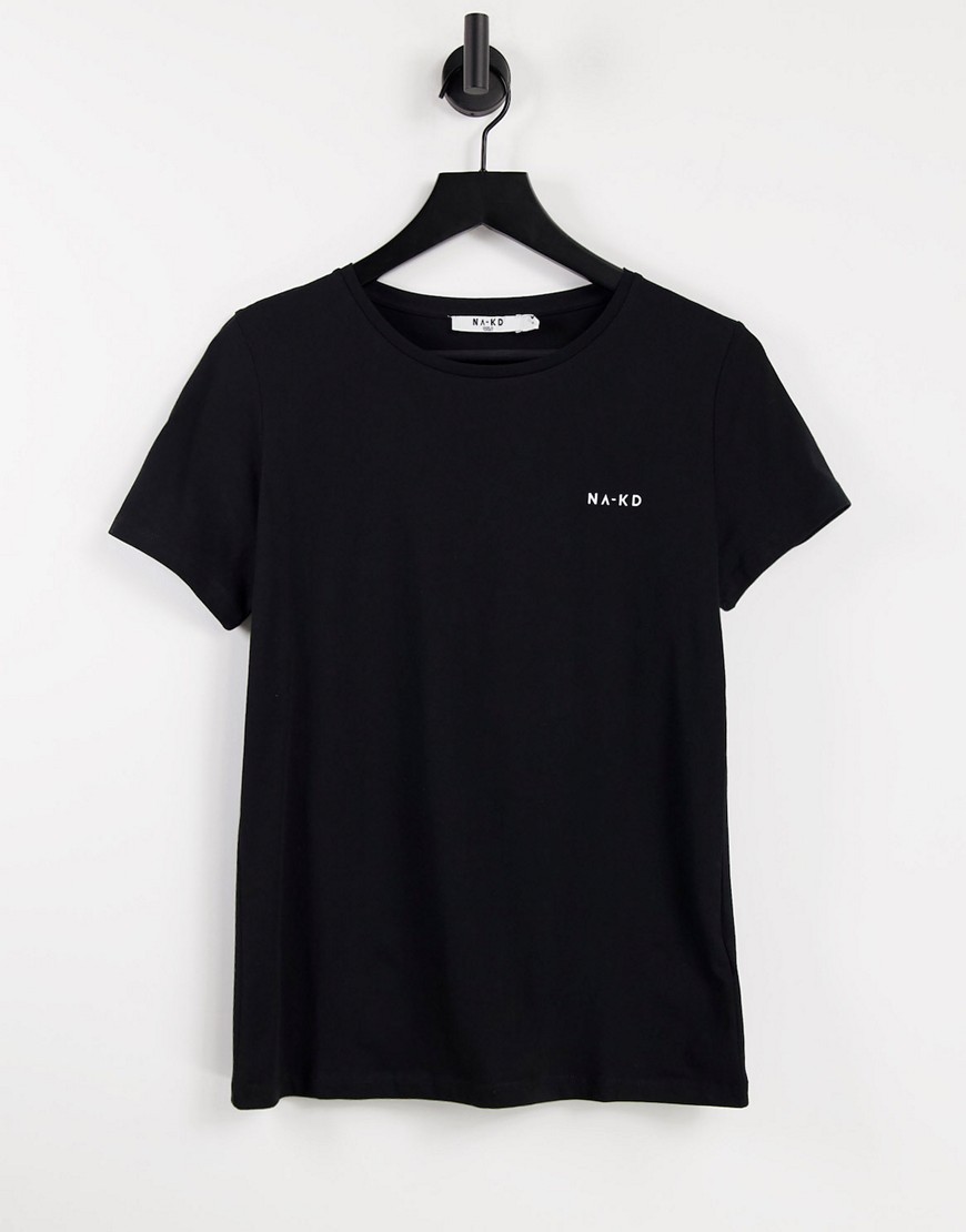NA-KD logo print t-shirt in black
