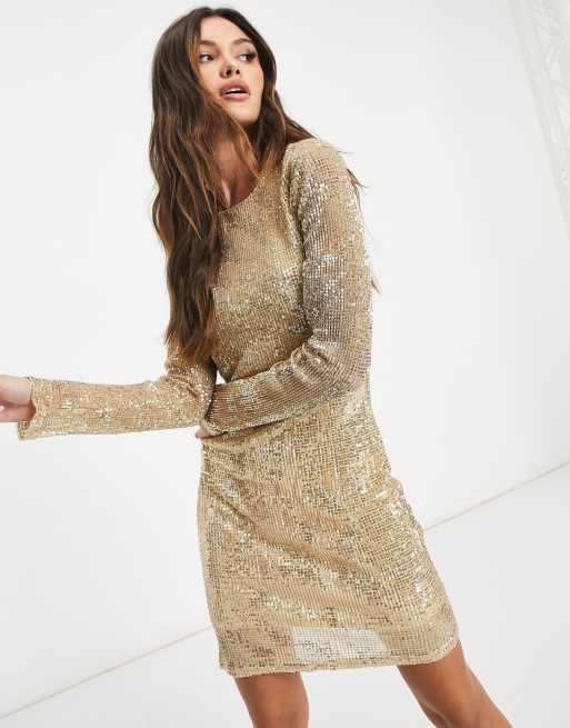 Gold long sleeve short on sale dress