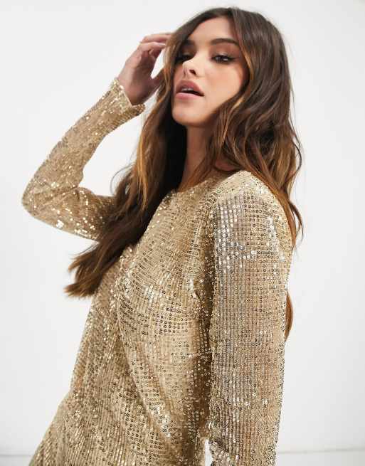 Gold sparkly long sleeve cheap top