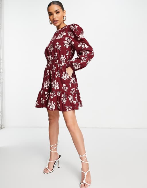 Maroon flower dress sale