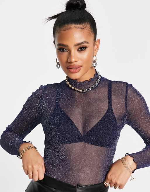 Long sleeve cheap sparkly mesh top