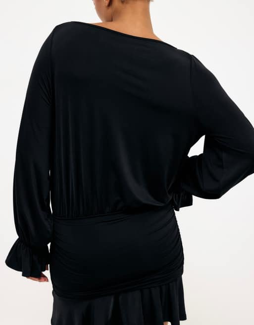 NA-KD Long sleeve jersey mini dress in black, 2 of 5