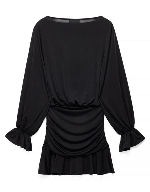 NA-KD Long sleeve jersey mini dress in black, 5 of 5