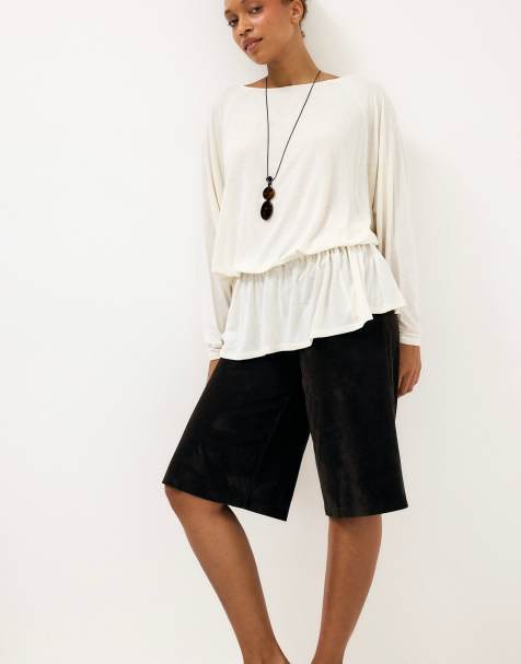 NA-KD Long sleeve jersey top in cream