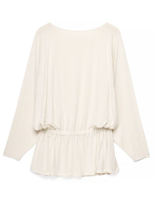 NA-KD Long sleeve jersey top in cream, 4 of 5
