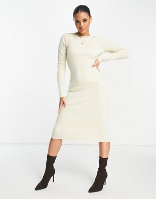 NA-KD long sleeve knitted midi dress in off white - ASOS Price Checker