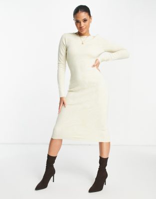NA-KD long sleeve knitted midi dress in off white - ASOS Price Checker