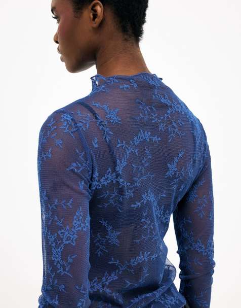 NA-KD Long sleeve lace top in blue - view 1