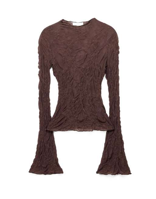 NA-KD Long sleeve lace top in brown, 4 of 5