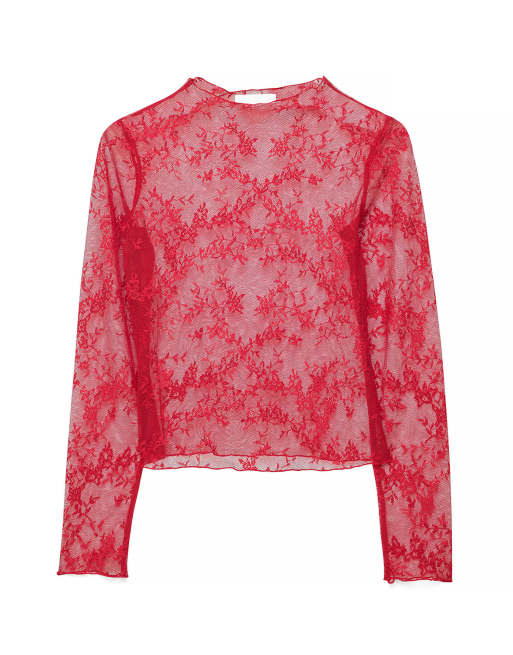 NA-KD Long sleeve lace top in red, 4 of 5