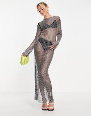 NEW NA-KD BLACK SHEER LACE THONG BODY BODYSUIT LONG SLEEVE TOP