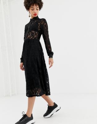 black lace long sleeve midi dress