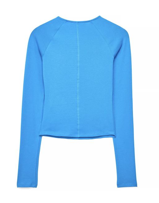 NA-KD Long sleeve rounded hem jersey top in blue, 2 of 3