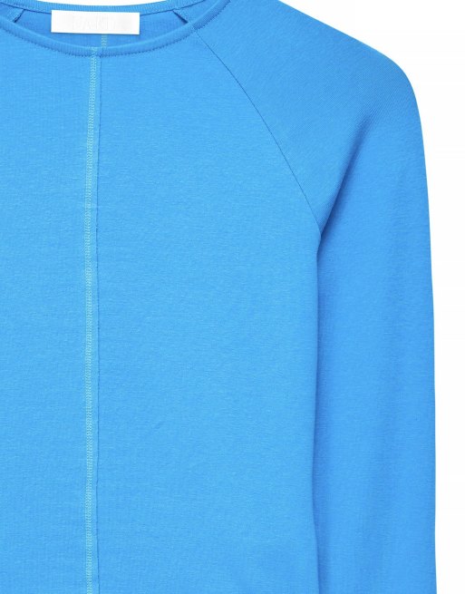 NA-KD Long sleeve rounded hem jersey top in blue, 3 of 3