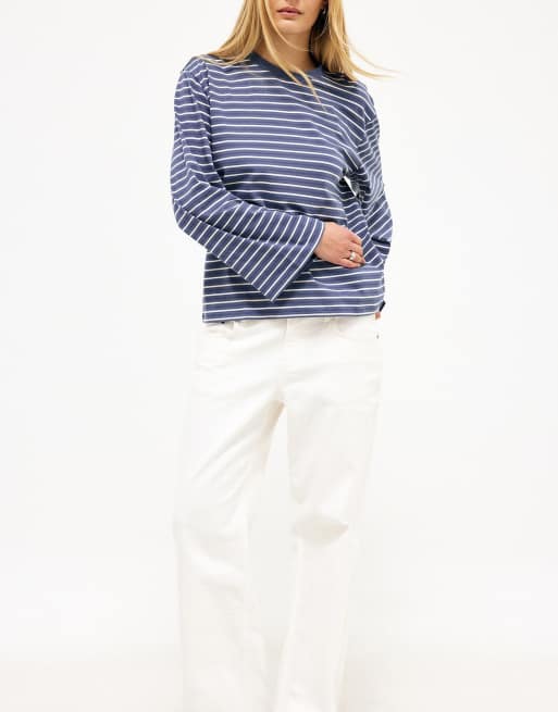 NA-KD Long sleeve tee in indigo/ecru stripe, 3 of 3