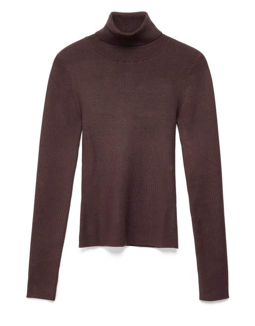 NA-KD Long sleeve turtleneck ribbed knitted top in brown, 4 of 5