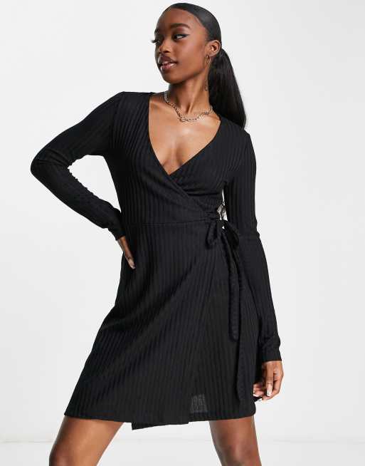 Long sleeve 2025 wrap black dress