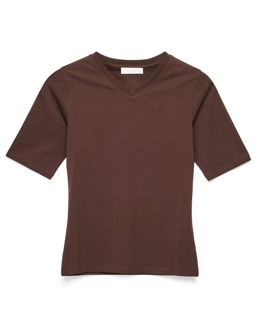 NA-KD Longer sleeved t-shirt in brown, 4 of 5