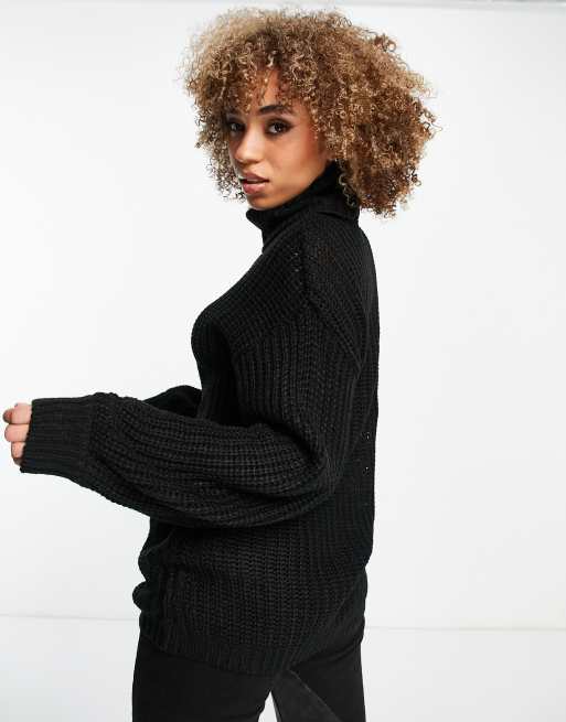 NA KD longline high neck knit jumper in black ASOS