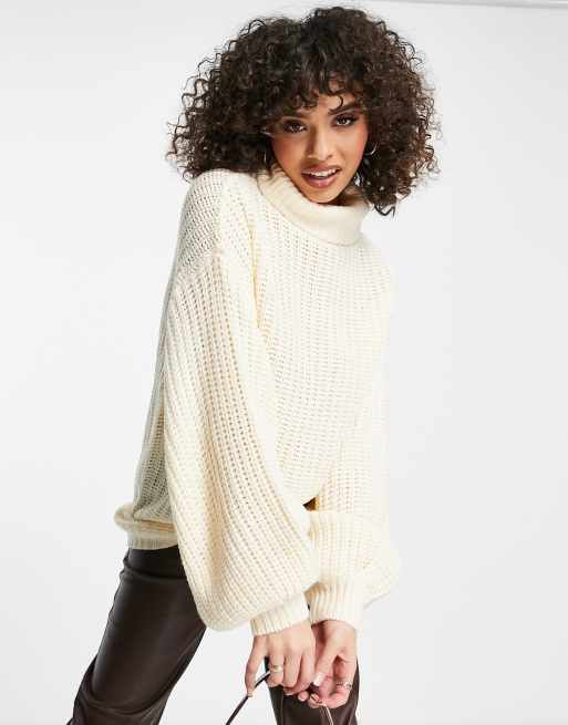 NA-KD longline high neck knit jumper in off white | ASOS