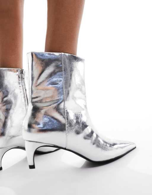 Silver boots hot sale low heel