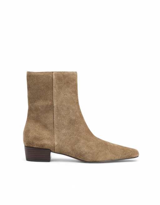 NA-KD Low heeled suede ankle boots in taupe, 2 of 5