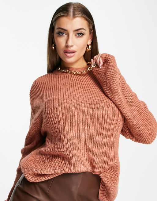 NA-KD - Maglione con scollo rotondo in poliestere rosa polvere - PINK