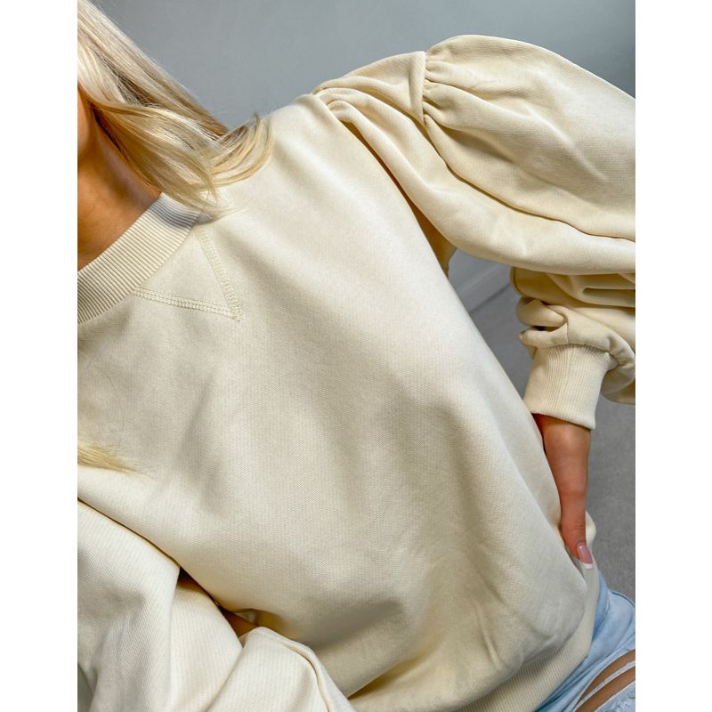 Felpe Donna NA-KD - Maglione in cotone con maniche a palloncino, colore beige