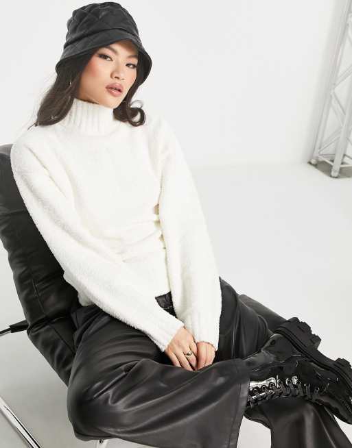 NA-KD - Maglione lavorato bianco sporco con collo a imbuto
