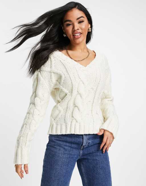 NA-KD - Maglione spesso con scollo a V bianco sporco