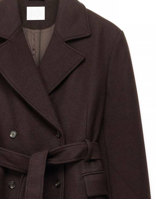 NA-KD manteau ceinturé en mélange de laine marron, 3 de 3