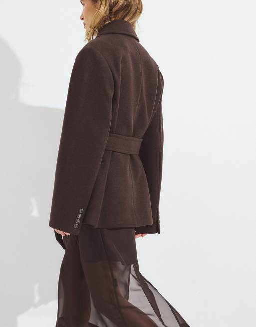 NA-KD manteau court oversize en mélange de laine marron, 2 de 5